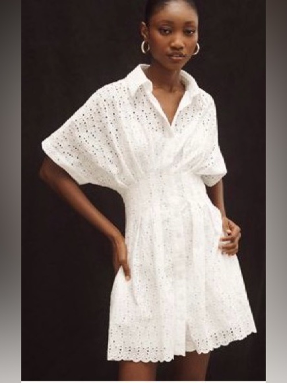 Exquise White Eyelet Collared Dolan Short Sleeve Mini Dress - Women